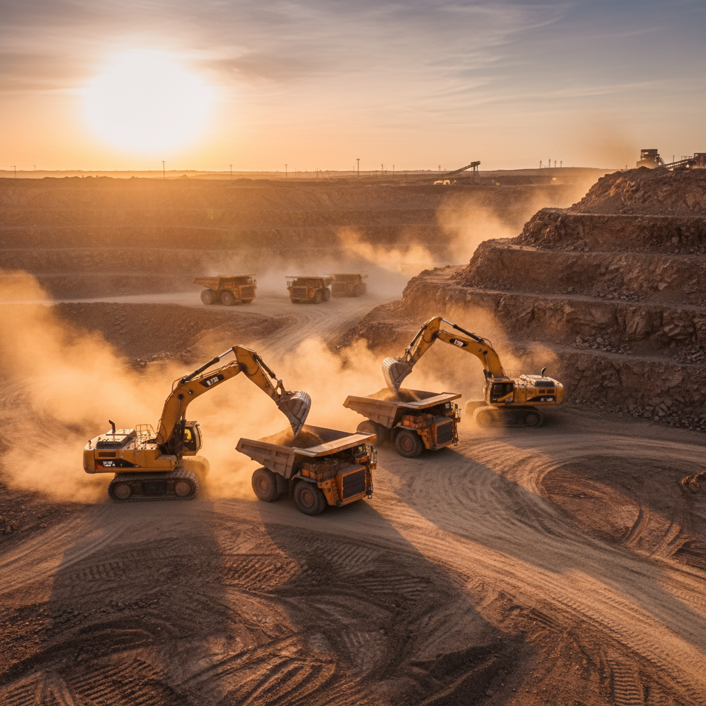 Taavura Earth Moving heavy fleet excavators and haul trucks at a quarry site in Israel