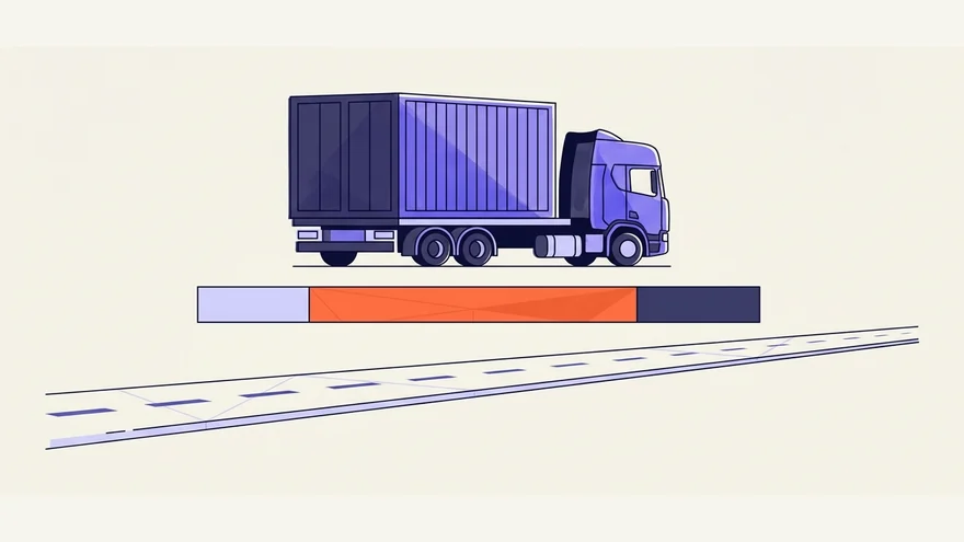 Flat illustration of a container truck above a stacked cost bar split into segments, the largest segment marked in orange, with a road receding below.